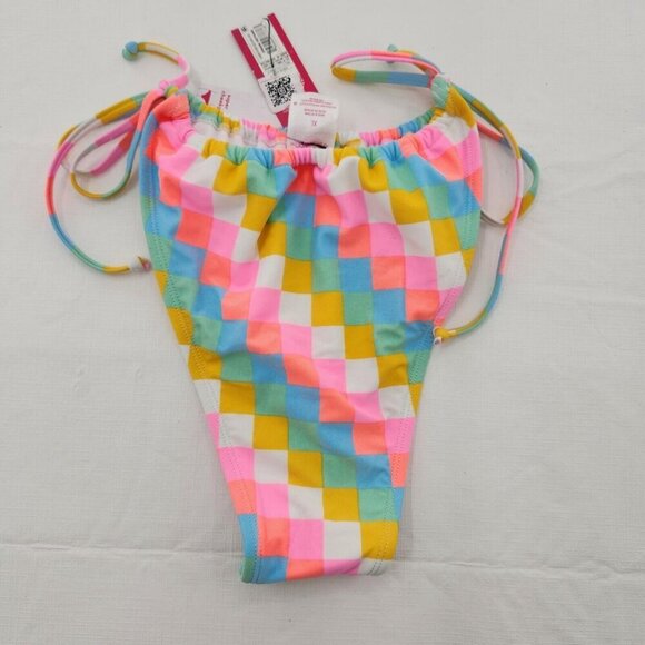 Xhilaration Juniors Size L Side-Tie Cheeky Bikini Bottom Multi Colored Checkered - Picture 3 of 3